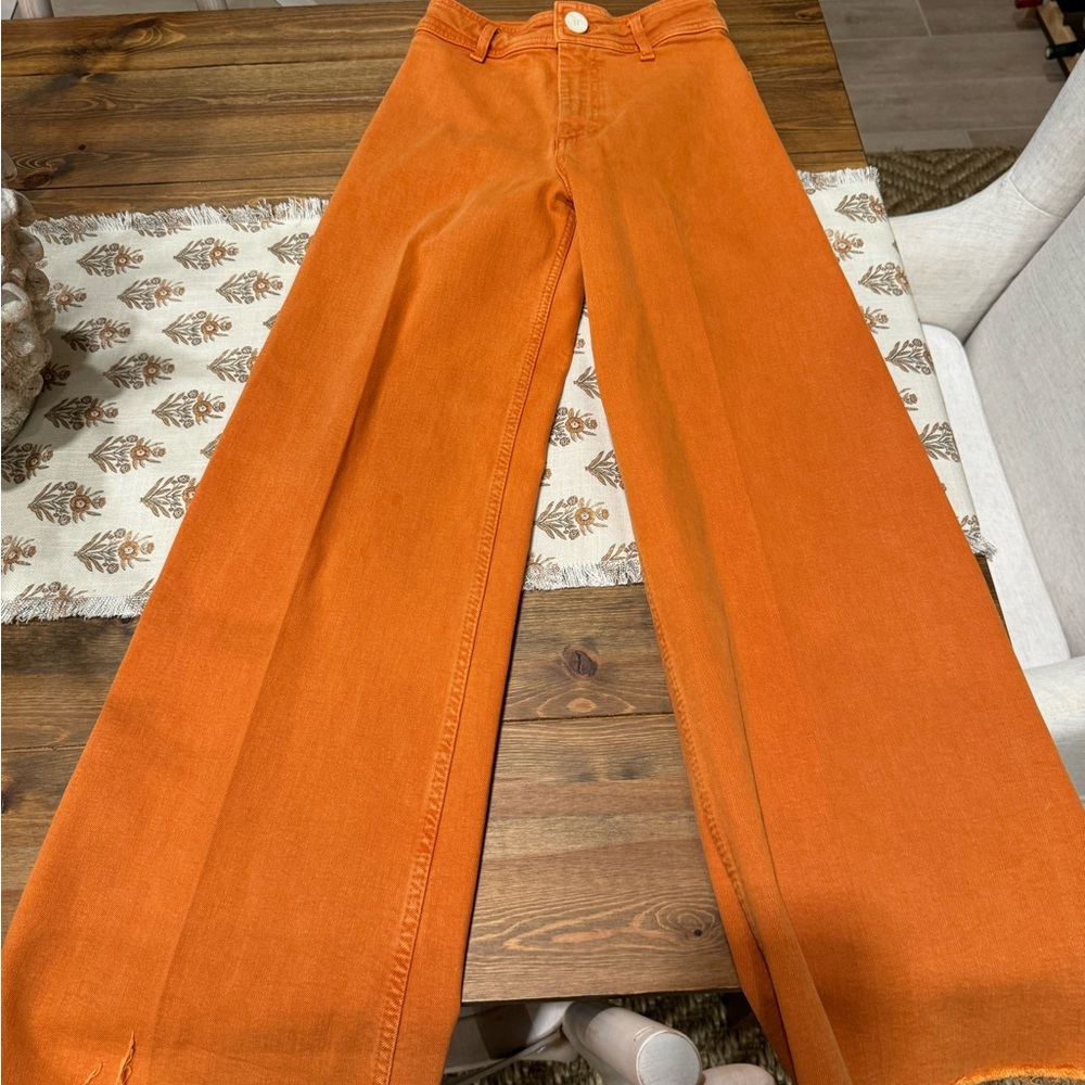 Zara Marine straight wide leg trouser jeans in orange.